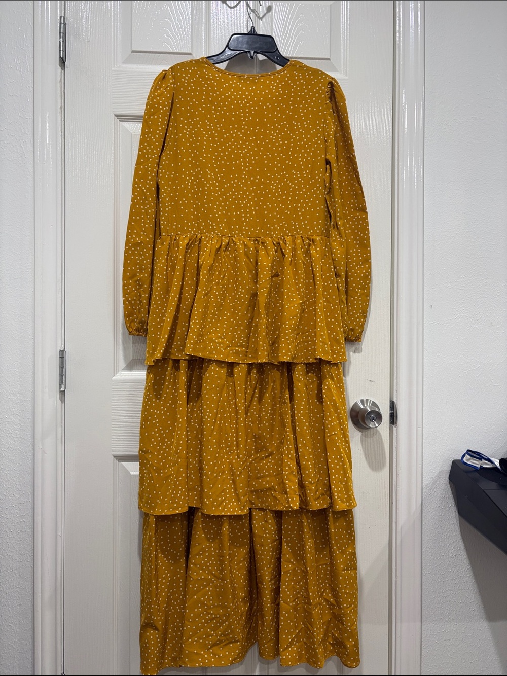 SHEIN Mustard Polka Dot Tiered Maxi Dress - Picture 3 of 4
